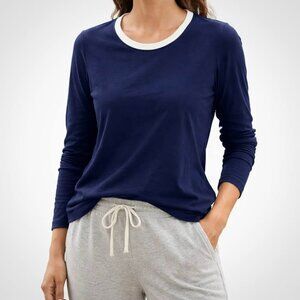 Lands' End NWT Navy Classic Blue Contrast Collar Casual Long Sleeve [Size M]